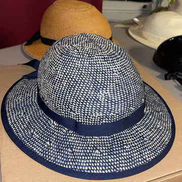 SOLD Straw Hat Bike Helmet Shibori Blue L - US Medium - WAREHOUSE SALE 2504C
